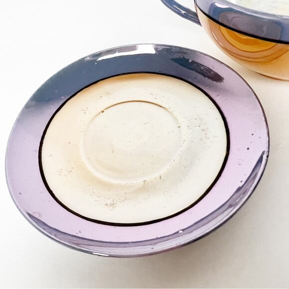 Vintage Lavender & Peach Iridescent Hand Painted Teacup & 2 saucers Japanese - Picture 10 of 15